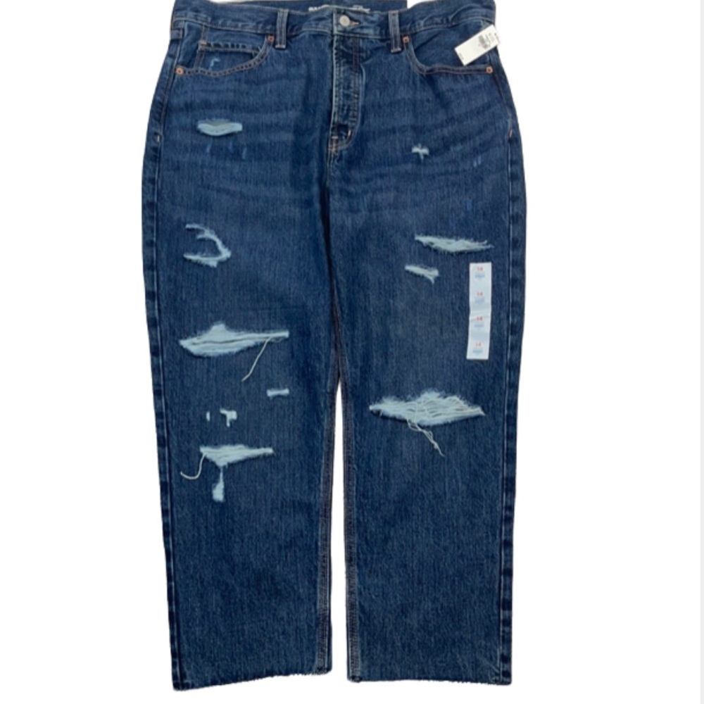 Old Navy Distressed High-Rise Slouchy Straight Secret Slim Pockets Jeans - 14